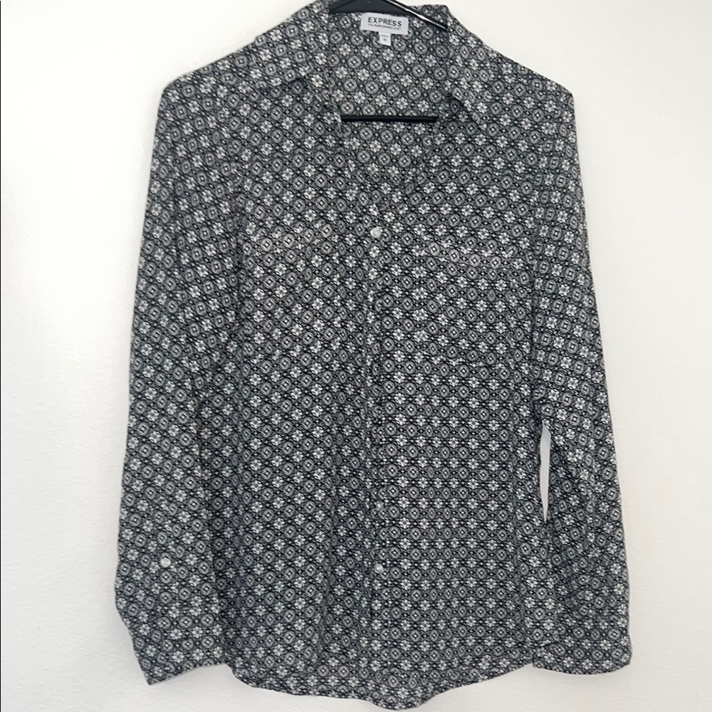 Express Black And White Geometric Button Down Shi… - image 1